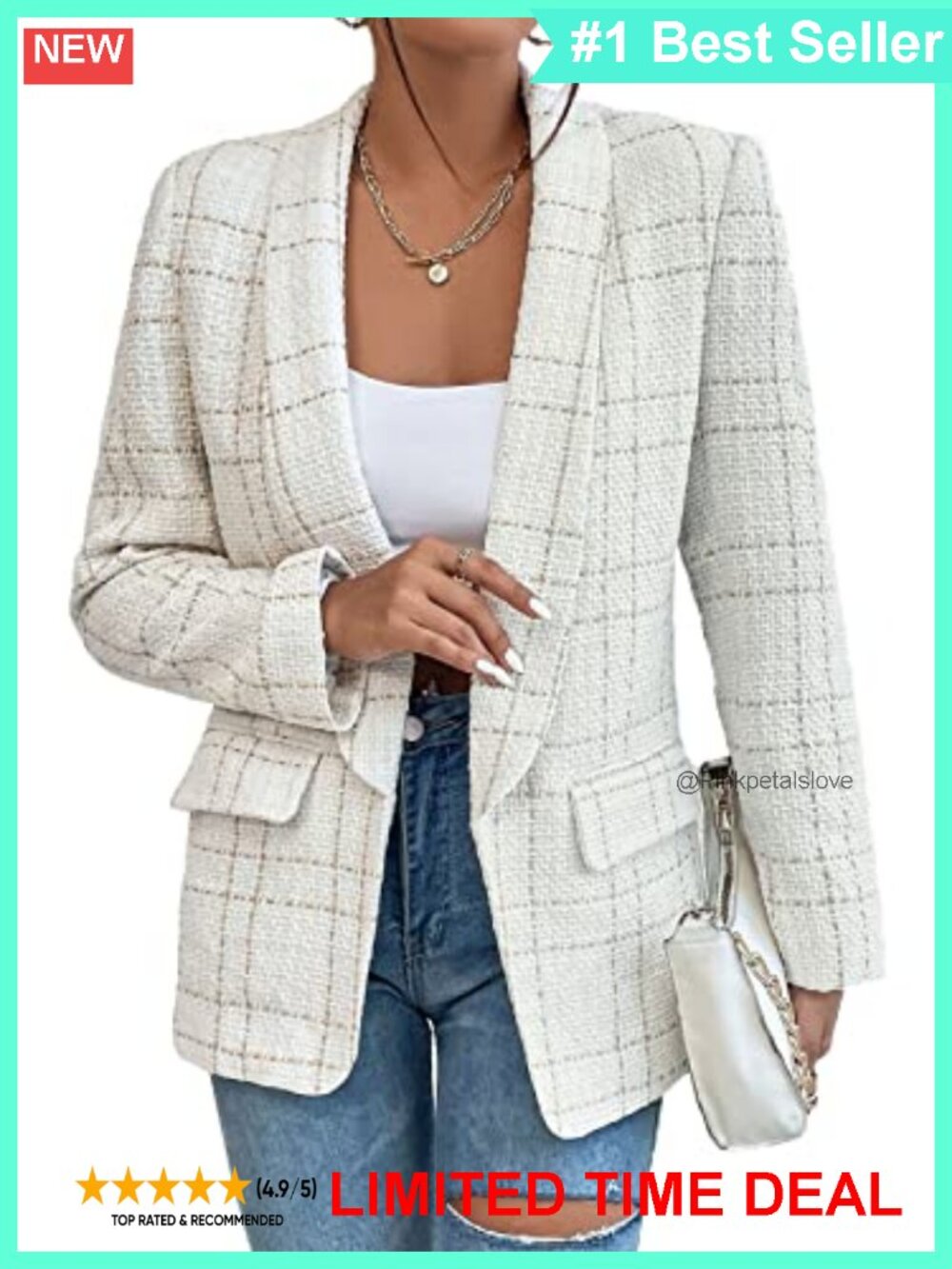 Plaid Open Front Blazer Long Sleeve Casual Jacket